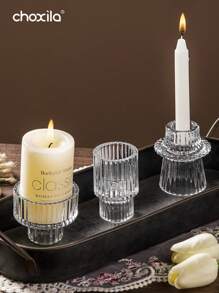 choxila 3 件/套，玻璃供奉蜡烛台，锥形蜡烛装饰茶灯台，可翻转烛台，适用于桌面摆件、婚礼、生日、礼物 - 3pcs/set - 查看 3