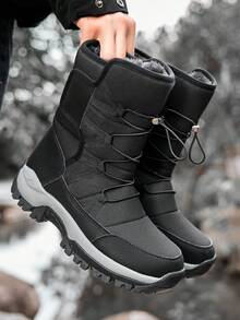 Men's Mid Calf Snow Boots - Winter Outdoor Fashionable Casual Snow Sports Shoes - Faux Fur Lined Insulated Windproof Warm Shoes