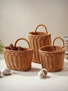 1 pieza Cesta de almacenamiento colgante tejida de tamaño pequeño, para cebolla, jengibre y ajo montada en la pared. Cesta de almacenamiento montada en la pared, cesta decorativa floral, cesta de almacenamiento multifuncional, macetero de marco metálico para jardín, cestas colgantes bohemias modernas de cuerda, acentos de ratán natural mixto para la decoración de la terraza con estilo costero