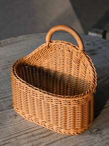 1 pieza Cesta de almacenamiento colgante tejida de tamaño pequeño, para cebolla, jengibre y ajo montada en la pared. Cesta de almacenamiento montada en la pared, cesta decorativa floral, cesta de almacenamiento multifuncional, macetero de marco metálico para jardín, cestas colgantes bohemias modernas de cuerda, acentos de ratán natural mixto para la decoración de la terraza con estilo costero