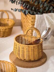 1 pieza Cesta de almacenamiento colgante tejida de tamaño pequeño, para cebolla, jengibre y ajo montada en la pared. Cesta de almacenamiento montada en la pared, cesta decorativa floral, cesta de almacenamiento multifuncional, macetero de marco metálico para jardín, cestas colgantes bohemias modernas de cuerda, acentos de ratán natural mixto para la decoración de la terraza con estilo costero