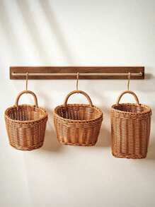 1 pieza Cesta de almacenamiento colgante tejida de tamaño pequeño, para cebolla, jengibre y ajo montada en la pared. Cesta de almacenamiento montada en la pared, cesta decorativa floral, cesta de almacenamiento multifuncional, macetero de marco metálico para jardín, cestas colgantes bohemias modernas de cuerda, acentos de ratán natural mixto para la decoración de la terraza con estilo costero