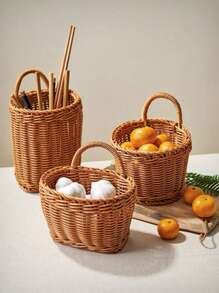 1 pieza Cesta de almacenamiento colgante tejida de tamaño pequeño, para cebolla, jengibre y ajo montada en la pared. Cesta de almacenamiento montada en la pared, cesta decorativa floral, cesta de almacenamiento multifuncional, macetero de marco metálico para jardín, cestas colgantes bohemias modernas de cuerda, acentos de ratán natural mixto para la decoración de la terraza con estilo costero