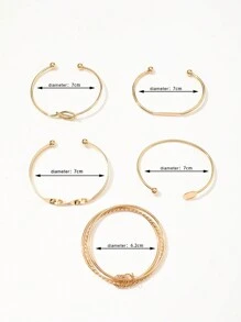 5pcs/Set Vintage Style Round Knot Decor Bracelets, Women Jewelry Accessories - Yellow Gold - View 7