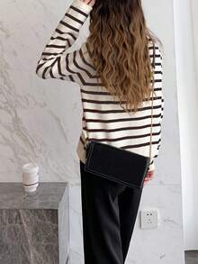 Alicedudu Women's Casual Classic Striped Cardigan, Fall/Winter - Coffee Brown - View 2