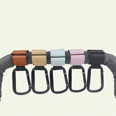 1pc Leather & Aluminum Alloy Stroller Hook, Convenient Pushchair Pram Stroller Hook-And-Loop Hook