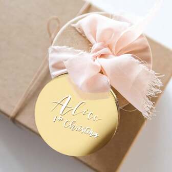 Pieces Of 1/10/30/ 50 Gold Mirrored Acrylic Christmas Ornament, 2024 Christmas Blank Round Ornaments, Perfect For Crafts, Stocking Name Tag, DIY Gift Tag, Tree Bauble Decoration, Christmas