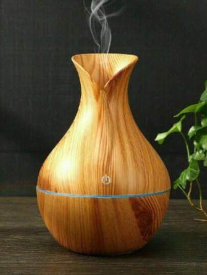 Umidificador Vaso Aromatizador Ultrassônico Tipo Madeira Usb Com Led Colorido