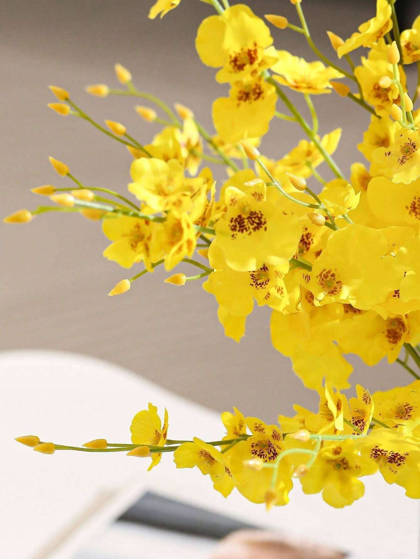 1pc/3pcs, 23.7In/60cm Artificial Yellow Orchid Flowers, Artificial