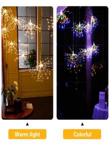 1 套 USB 悬挂式 LED 烟花灯，多模式 DIY 形状 LED 仙女装饰灯，180 个 LED、360 个 LED 爆炸星形灯串，适用于卧室、阳台、客厅、派对氛围装饰，带温暖多彩的灯光 - USB - 查看 7