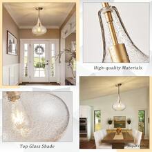 Handcrafted 11-Inch Mid-Century Modern Brass Gold Pendant Light With Seeded Glass Shade - Elegant Dining Room Pendant Light - 金色 - 查看 3