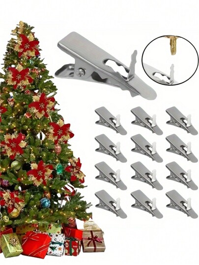 20/10 peças Mini clipe de metal Natal Halloween Flor Árvore Decoração de flores Clipe fixo Guirlanda de Natal - Feriado versátil com acessórios de festa temáticos para casa e escritório, Natal
