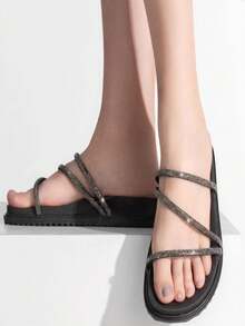 Women's Flatform Glitter Comfort Papete Sandal - 黑色 - 查看 6