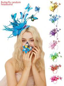 1 件蝴蝶头饰帽子羽毛头饰茶会药盒帽蝴蝶头饰（蝴蝶随机）万圣节 - 蝴蝶髮箍 - 查看 12