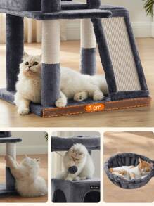 Feandrea Árbol de Gatos, Torre para Gatos Grandes, Rascador para Gatos, con Plataforma, Gris Ahumado - Gris Oscuro - Ver 7