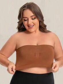 大码无肩带胸罩无缝聚拢胸罩运动背心上衣运动上衣女士健身房健身上衣性感内衣 - 卡其色 - 查看 3