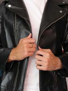 Mens Leather Look Black Biker Jacket Fancy Dress Costume Film TV Grease T Birds Bird Jacket