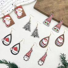 Christmas Cartoon Wooden Earrings, Holiday Gift, Christmas Earrings
