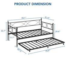 Twin Bed With Pull Out Trundle, Metal Twin Daybed And Trundle Set, Day Bed Sofa Bed Frame With Steel Slat Support, Multifunctional Daybed Frame For Bedroom, Living Room, Guest Room - Black - View 5