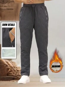 男士保暖休闲裤，厚款保暖冬季长裤，适合户外运动 - 深灰色 - 查看 2