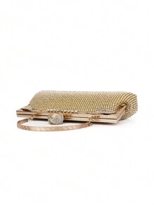 Classic Design Rhinestone Embellished Handbag & Clutch, Women Evening Party Purse - Gold - View 8