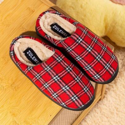 Pantofole da uomo in tessuto scozzese caldo, con fondo morbido e confortevole, antiscivolo, durevoli, spesse, pantofole da casa infradito per coppie