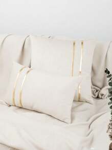 1pc/2pcs Parallel Line Beige Pillow Cover, Thickened Composite Fabric, Modern Minimalist Style With Gold Foil Leather Craft, Suitable For Living Room, Bedroom, Sofa, Headboard, Outdoor Garden, Holiday Party Decor, All Season Pillow Cover, Without Insert, 30*50cm, 45*45cm