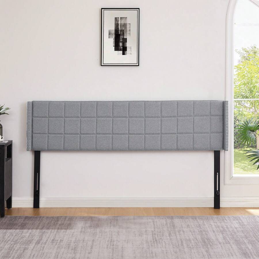 VECELO Adjustable Linen King Headboard With Wingback, Tufted Upholstered Design For King Or Queen Bed, Nailhead Trim,Grey - 灰色 - 查看 1