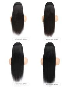 13X4 蕾丝前直发人发假发 女士预拔雷米无胶巴西高清透明蕾丝前发假发 180% 密度长发人发蕾丝假发 自然黑色 - Natural Black - 查看 8