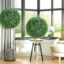 2 Pcs 15" Faux Boxwood Balls, Artificial Plant Topiary Balls Outdoor, Fake Green Plants Decorative Spheres For Front Porch Garden Backyard Blacony Wedding Home Decor - Green - View 1