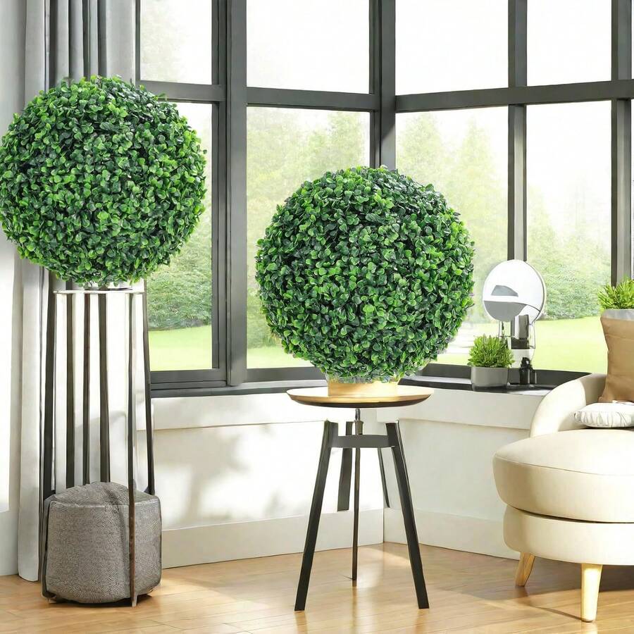 2 Pcs 15" Faux Boxwood Balls, Artificial Plant Topiary Balls Outdoor, Fake Green Plants Decorative Spheres For Front Porch Garden Backyard Blacony Wedding Home Decor - Green - View 1