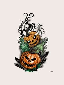 1 件临时纹身酷炫万圣节派对、南瓜、蝙蝠彩色人体彩绘化妆防水假纹身贴纸一次性使用可持续 1-3 天 - 黑色 - 查看 5