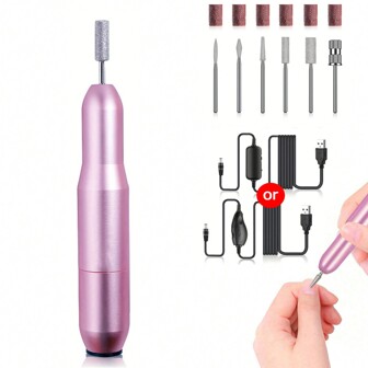 Portable Electric Nail Drill With Nail Drill Bits And Sanding Bands, USB Powered Electric Nail File For Manicure, Pedicure, Callus Removal, And Nail Polishing