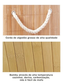 Natural Bamboo Dirty Clothes Storage Frame, Linen Lining With Lid, Portable - Circular - View 4
