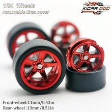 Kicarmod Llantas de goma KicarMod 1/64, neumáticos delanteros pequeños y traseros grandes, D: 11mm*13mm, radios de estrella de cinco puntas, neumáticos para piezas modificadas de coche de juguete de deportivo o muscle car, adecuado para entusiastas del modelismo con cierta habilidad manual