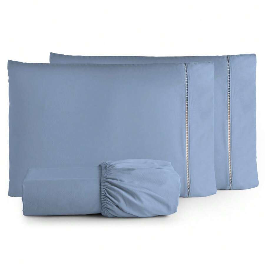 Luxury 3-Piece Double Sheet 100% Cotton 400 Thread Count - 淺藍色 - 查看 1