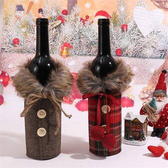 1pc Striped/Plaid Christmas Red Wine Bottle Cover, Tabletop Decoration, Wine Bottle Accessory,Christmas Gifts,Merry Christmas