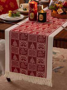 1 szt. Czerwony bieżnik na stół z motywem świątecznym/1 zestaw czerwonych bieżników na stół + zestaw podkładek, wzór pudełka na prezent w renifery, długi pokrowiec na stół, odpowiedni do stołu jadalnego, stolika kawowego, stolika do herbaty, dekoracji komody - Czerwony - Zobacz 37