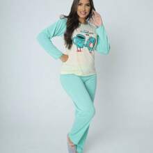 Women's Suede Pajamas, Trousers And Long Sleeve Top, Winter REF:1076 - 藍色 - 查看 1