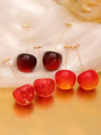 6 件优雅红樱桃亚克力耳环套装，时尚精致的轻质花卉珠宝，适合女士，适合送礼