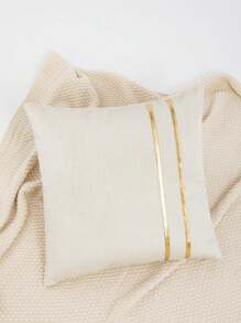 1pc/2pcs Parallel Line Beige Pillow Cover, Thickened Composite Fabric, Modern Minimalist Style With Gold Foil Leather Craft, Suitable For Living Room, Bedroom, Sofa, Headboard, Outdoor Garden, Holiday Party Decor, All Season Pillow Cover, Without Insert, 30*50cm, 45*45cm