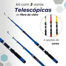 Kit completo de pesca com 3 varas telescópicas + 3 Molinetes Ultra Light + Maleta com acessórios e iscas