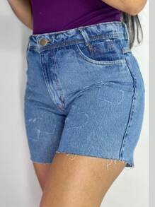 Short Mom Jeans, Plain And With Details - 水鴨藍 - 查看 5