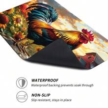 1pc Home Decor Sunflower & Rooster Print Dish Drying Mat, Christmas Tree Pattern Anti-Slip Dishwasher Top Protector Drying Mat, Absorbent Quick-Dry Pad, Durable Kitchen Coffee Machine Drying Mat - Multicolor - View 7