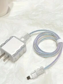 5pcs Minimalist Transparent Wave Protective Covers, Compatible With IPhone 14 Pro Max 18/20W Fast Charger, Anti-Fraying, Gift For Boyfriend/Girlfriend - Clear - View 2