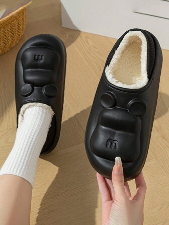 Waterproof Plush Lined Anti-Slip Thick Sole Indoor Slippers Couple Slippers For Home & Bedroom