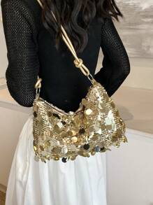 Casual Square Bag, Crossbody Bag, Shiny Chain Strap Pouch, Minimalist Women Shoulder Bag