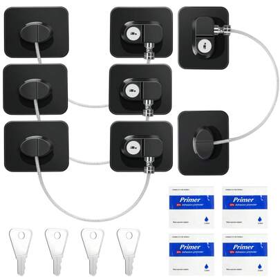 4-Piece Child Lock, Refrigerator Lock, No Drilling Required, With 4 Keys, Refrigerator Lock Drawer Lock, For Babies And Children, For Door Cabinets And Refrigerators