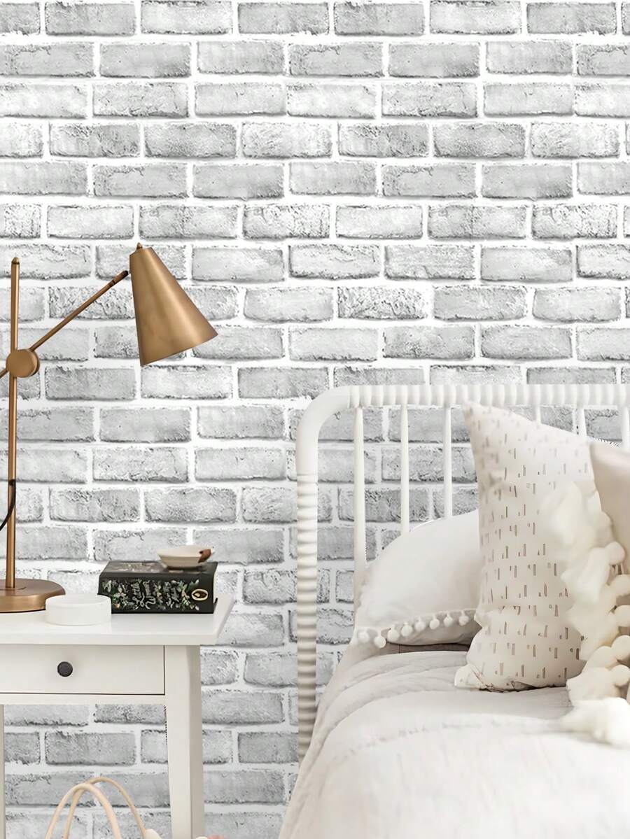 1 Roll GreyWhite 3D Brick Peel & Stick Wallpaper, Removable Brick Wall