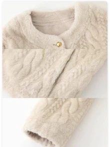 Solid Color Single-Breasted Cropped Faux Mink Jacket - Apricot - View 7